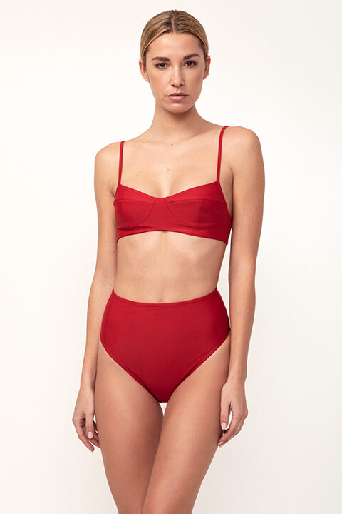 bikini rojo balconette braguita cintura alta